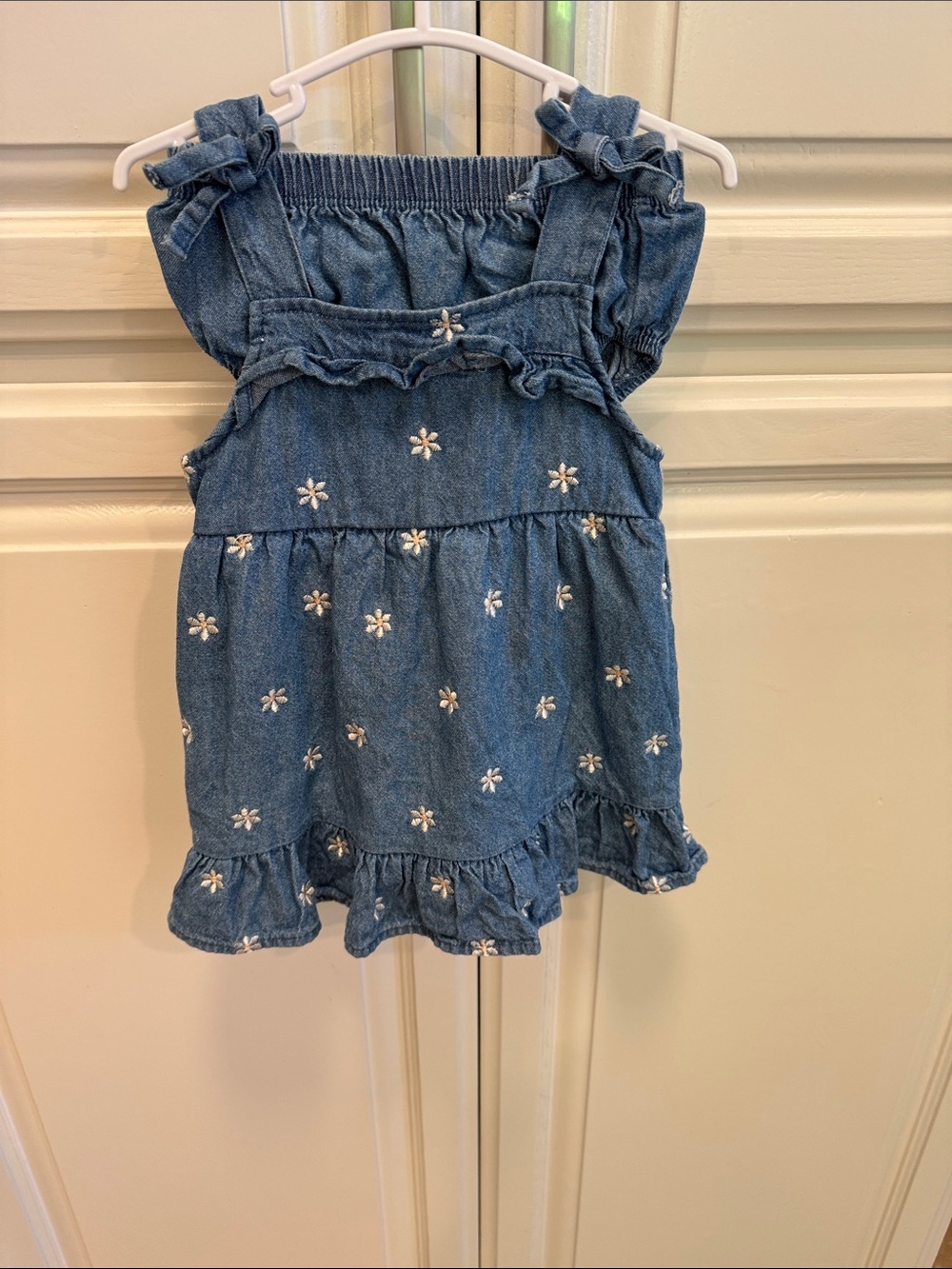 Nicole Miller Blue Denim Dress with White Daisy Embroidery
